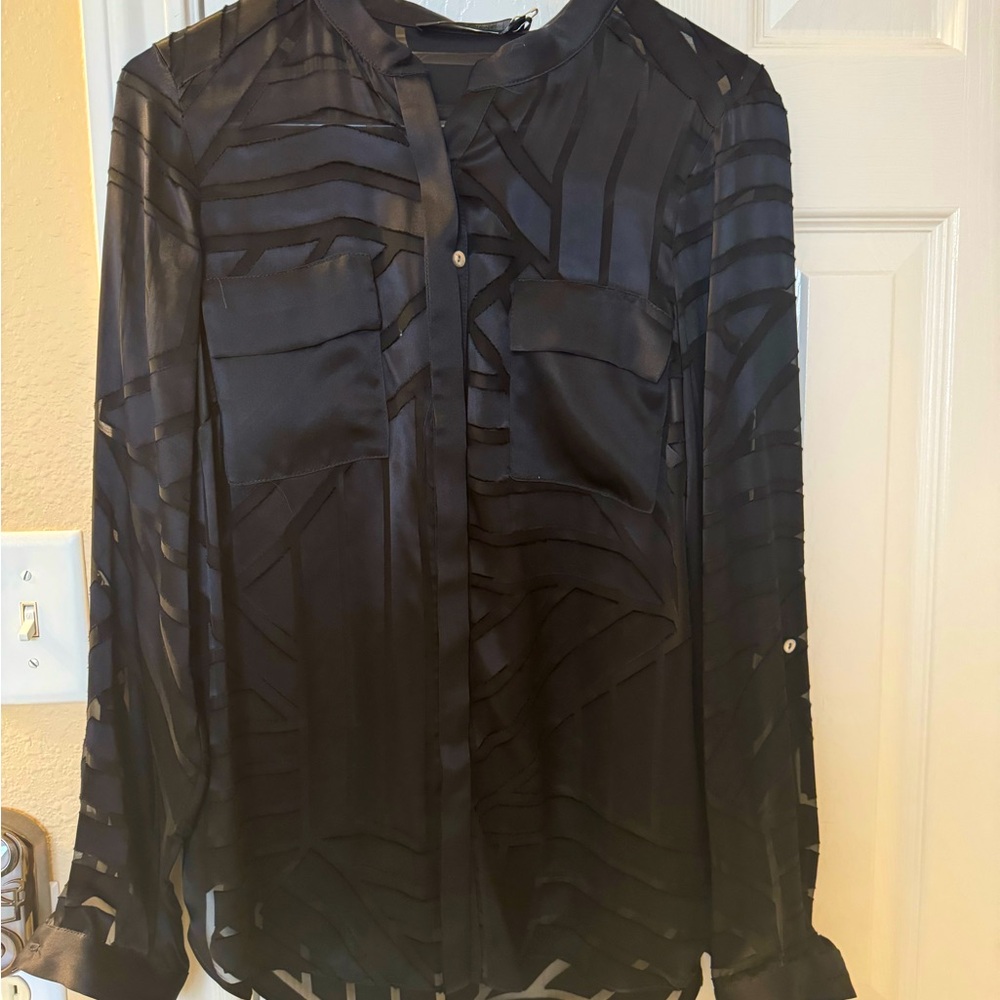 Alice & Trixie, black 100% silk button down top, brand new, with tags.